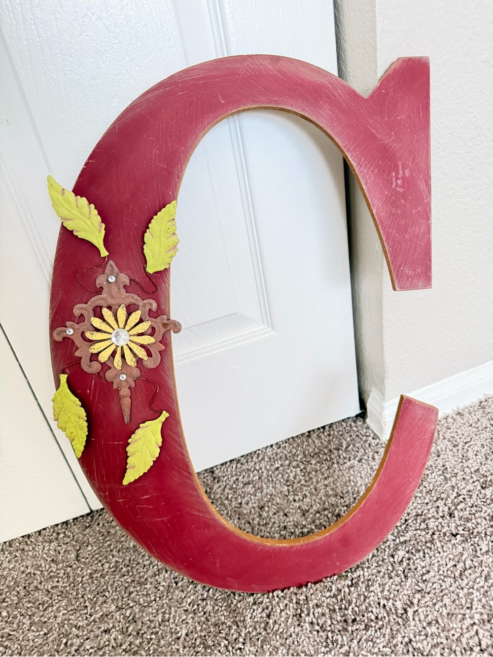 Hobby Lobby Red Letter C with Metal Floral Accents